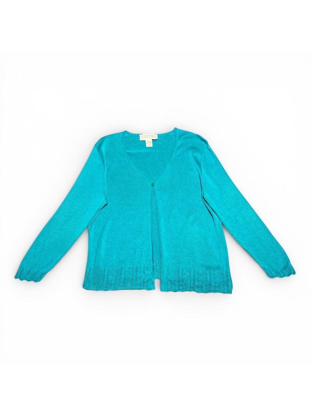 Vintage Norton McNaughton Turquoise Silk Cotton Cardigan Medium